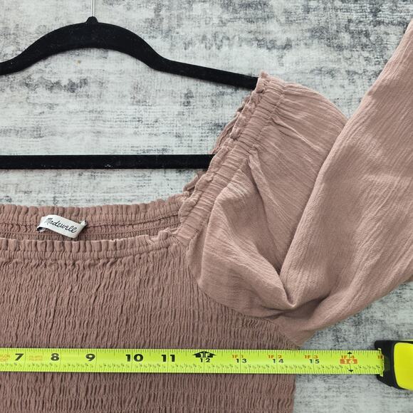 Madewell Top Womens Medium Blush Long Sleeve Square Neck Peasant Blouse Boho - Picture 3 of 8